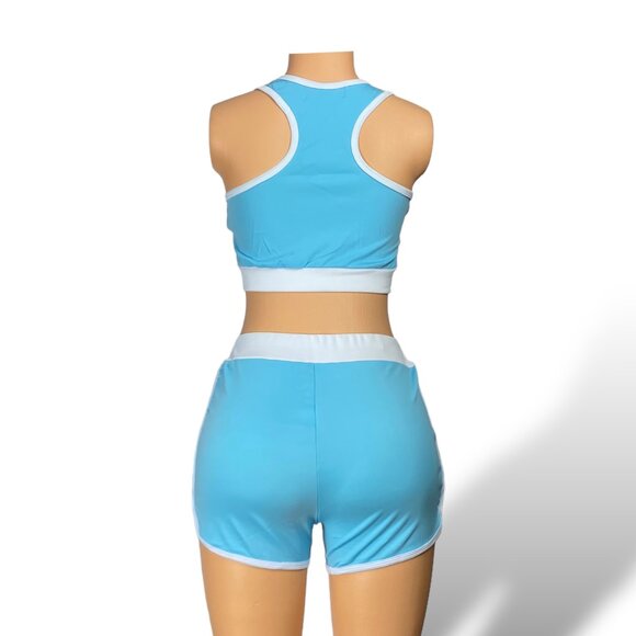 Women Short Sleeve Crop Top & Shorts - Tops with Removable Pads | Light blue - Picture 5 of 5